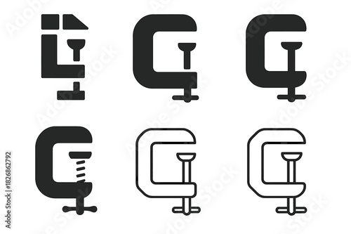 Carpenter Tools Icons. carpenter tools. Icon set. Set Logo of carpenter tools: clamp. harmonious logo variations of the same emblematic concept, each with