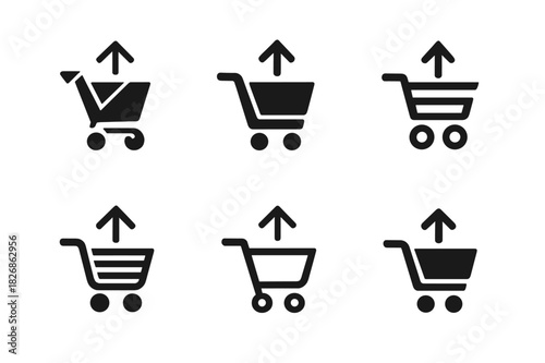 E-commerce Logo Variations. Online shopping cart UI. Icon set. Set Logo of e-commerce: cart icon with arrows. harmonious logo variations of the same emblematic