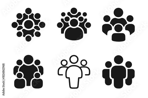 Crowd Icon Variations. People in the Crowd. Icon set. Set Logo of People in the Crowd: Crowd Silhouettes from Above. harmonious logo variations of the same