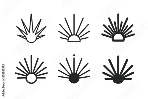 Radiant Logo Variations. light show. Icon set. Set Logo of light show: radiating lines. harmonious logo variations of the same emblematic concept, each with