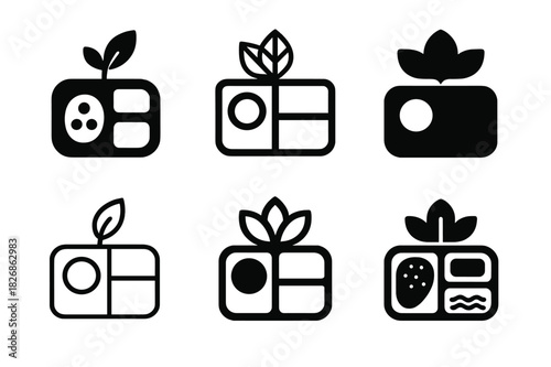 Meal Prep Logos. Healthy meal prep culture. Icon set. Set Logo of healthy meal prep culture: weekly meal planner. harmonious logo variations of the same
