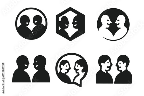 Joyful Icon Set. People in moments of laughter and camaraderie. Icon set. Set Logo of joyful connection: cheerful conversation. harmonious logo variations of
