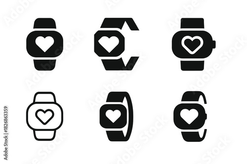 Wellness Logo Set. Personalized wellness plans. Icon set. Set Logo of personalized wellness plans: Fitness tracker and heart symbol. harmonious logo variations