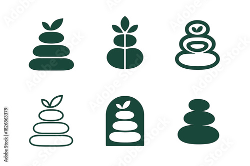 Wellness Icon Set. Wellness tourism and spa retreats. Icon set. Set Logo of wellness tourism and spa retreats: massage stones. harmonious logo variations of