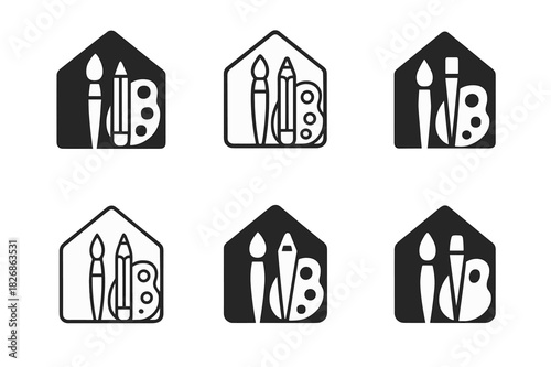 Creative Tools Logo Set. Making space for personal hobbies. Icon set. Set Logo of making space for personal hobbies: creative tools. harmonious logo variations