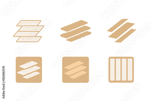 Wood Floor Logo Variations. Light Wood Floor. Icon set. Set Logo of Light Wood Floor: Wooden Planks. harmonious logo variations of the same emblematic concept,