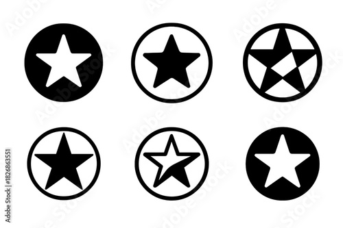 Wish Logo Variations. Wish. Icon set. Set Logo of wish: star inside circle. harmonious logo variations of the same emblematic concept, each with different