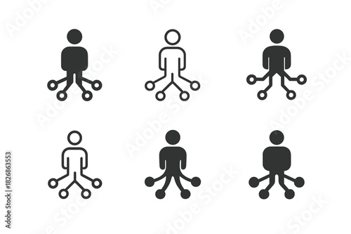 Digital Health Logos. Digital health startups. Icon set. Set Logo of digital health startups: human figure connected to data lines. harmonious logo variations