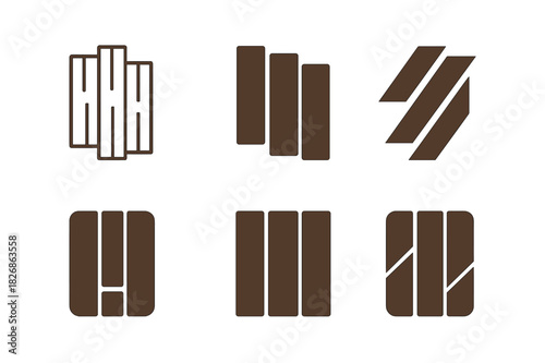 Wood Floor Logo Variations. Light Wood Floor. Icon set. Set Logo of Light Wood Floor: Wooden Planks. harmonious logo variations of the same emblematic concept,