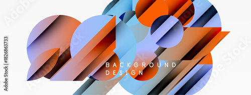 Abstract geometric shapes overlap. Orange, blue, brown hues create modern design. Minimalist composition, clean lines present visual interest.