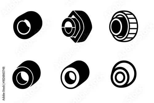 Pipe Insulation Icons. Pipe Insulation Materials. Icon set. Set Logo of construction technology: sectional pipe insulation system. harmonious logo variations