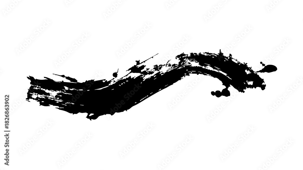 Fototapeta premium Abstract black paint brush stroke texture isolated on a clean white background Vector, illustration