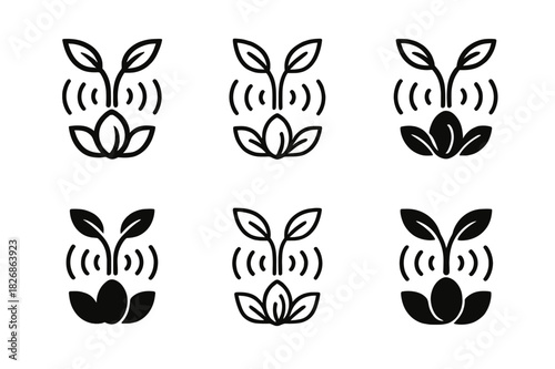 Sentient Plant Logos. The study of sentient plants and plant communication. Icon set. Set Logo of The study of sentient plants and plant communication: seed