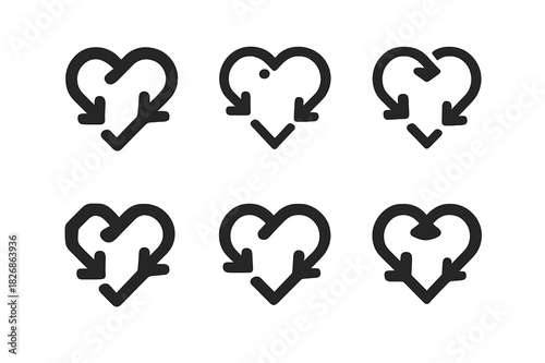 Emotional Intelligence Icons. Emotional intelligence leadership. Icon set. Set Logo of Emotional intelligence leadership: feedback loop arrows forming a heart.