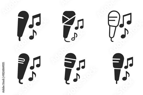 Jazz Logo Variations. Vocal improvisation and scat singing. Icon set. Set Logo of jazz expression: microphone and jazz notes. harmonious logo variations of the