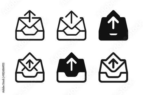Outgoing Mail Icons. Outgoing mail tray. Icon set. Set Logo of outgoing mail tray: sent message icon. harmonious logo variations of the same emblematic