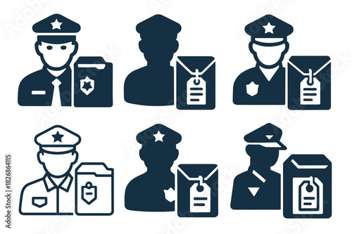 Law Logos Grid. Law enforcement agents handling legal documentation and investigations. Icon set. Set Logo of Law enforcement agents handling legal