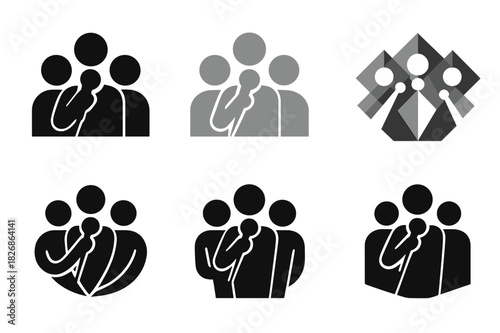 Karaoke Logo Variations. Karaoke events and competitions. Icon set. Set Logo of karaoke: group singing silhouette. harmonious logo variations of the same