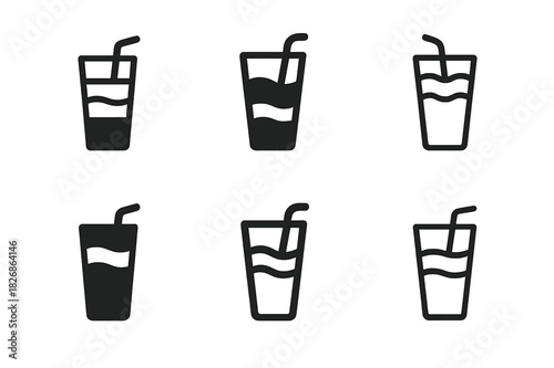 Mocktail Icon Variations. Mocktails. Icon set. Set Logo of mocktails: tall drink with layered liquid and straw. harmonious logo variations of the
