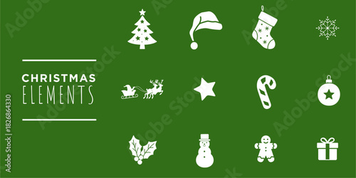 Detailed Elements and Symbols (Gingerbread Man, Wreath, Bow) for Traditional and Modern Festive Design. Ideal for Web, App, and High-Quality Print Background