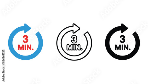 Three minutes timer countdown icon vector illustration set