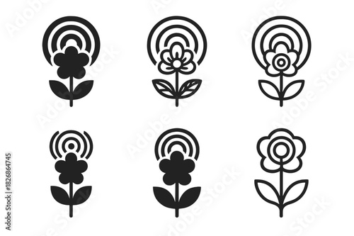 Sentient Plant Logos. The study of sentient plants and plant communication. Icon set. Set Logo of The study of sentient plants and plant communication: flower