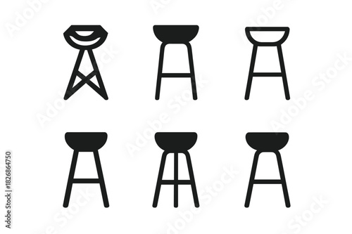 Modern Stool Icons. A pair of sleek modern stools for a kitchen island or bar. Icon set. Set Logo of modern stools: curved ergonomic seat. harmonious logo