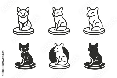 Clay Fox Logo Variations. Sculpting clay into an animal figure. Icon set. Set Logo of Sculpting clay into an animal figure: clay fox figurine on turntable.