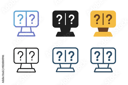 Interactive Quiz Logos. Interactive quiz template. Icon set. Set Logo of quiz design: scoreboard interface. harmonious logo variations of the same emblematic
