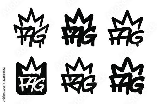 Digital Graffiti Logos. Virtual graffiti and street art in digital worlds. Icon set. Set Logo of digital expression: graffiti tag symbol. harmonious logo