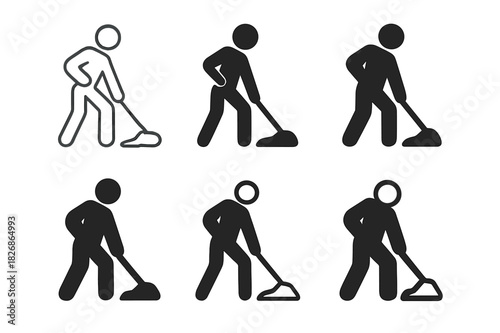 Mopping Logo Set. Mopping. Icon set. Set Logo of person mopping floor. harmonious logo variations of the same emblematic concept (Symmetrical form, Minimal