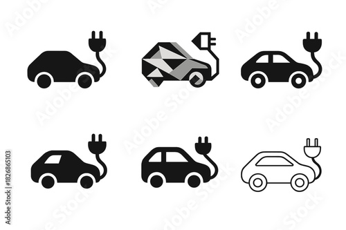Electric Car Conversion Logos. DIY electric car conversion kits. Icon set. Set Logo of DIY electric car conversion kits: wiring harness. harmonious logo