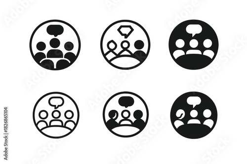 Storytelling Logos Collection. storytelling practices. Icon set. Set Logo of storytelling practices: circle of people sharing a story. harmonious