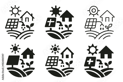 Rural Climate Adaptation Logos. Rural communities and their adaptation to changing climates. Icon set. Set Logo of Rural communities and their adaptation to
