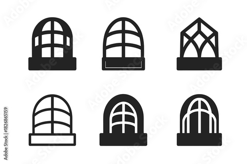 Urban Pavilion Logos. Urban pavilion. Icon set. Set Logo of urban pavilion: glass dome structure. harmonious logo variations of the same emblematic concept,