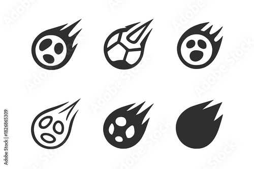 Meteorite Icon Set. Meteorite. Icon set. Set Logo of Meteorite: Fragmented meteorite. harmonious logo variations of the same emblematic concept (Negative
