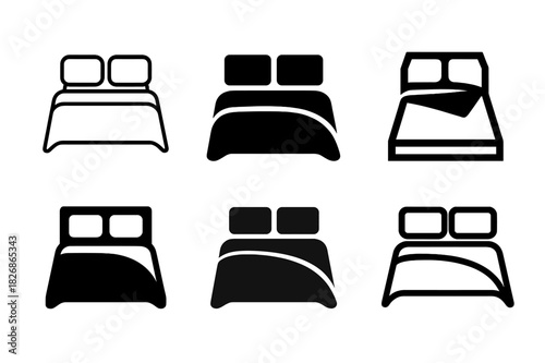 Bedmaking Logo Variations. Making the bed for the night. Icon set. Set Logo of making the bed for the night: neatly arranged pillows and blanket. harmonious