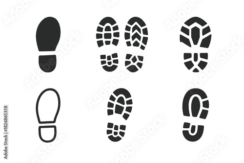 Trail Logo Variations. Trail. Icon set. Set Logo of trail: hiking boot prints. harmonious logo variations of the same emblematic concept, each with different
