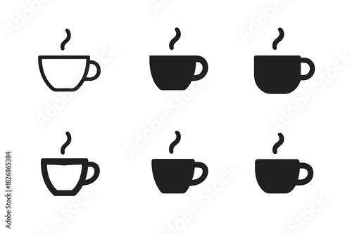 Espresso Icon Set. Espresso cup. Icon set. Set Logo of espresso mug. harmonious logo variations of the same emblematic concept (Minimal outline, Negative