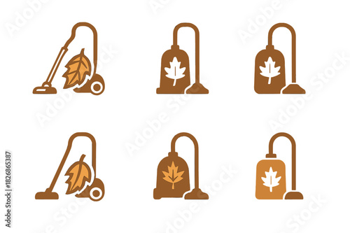 Autumn Cleaning Logo Set. Autumn home cleaning and organization. Icon set. Set Logo of Autumn home cleaning and organization: vacuum cleaner with detachable