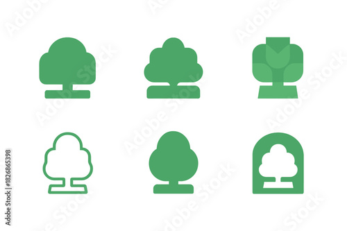 Shrub Logo Variations. Shrub. Icon set. Set Logo of shrub: trimmed garden hedge. harmonious logo variations of the same emblematic concept, each with different