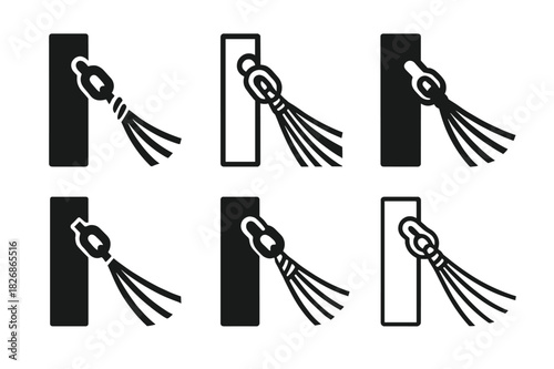 Hammock Logo Variations. Setting up a hammock. Icon set. Set Logo of setting up a hammock: hammock hooks and ropes detail. harmonious logo variations of the