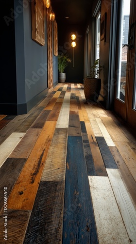 Natural Wooden Floor With Varied Colors and Textures in a Dark Room