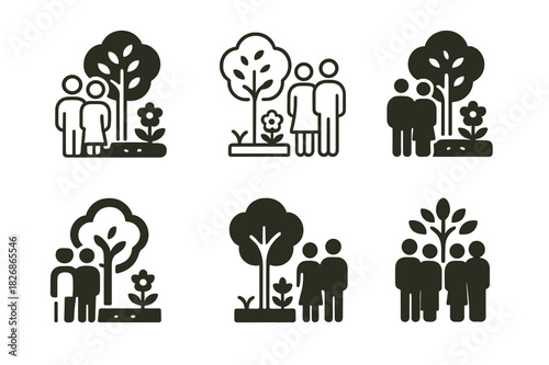 Family Garden Logos. Revisiting places of significance to the family. Icon set. Set Logo of revisiting places of significance to the family: family garden.