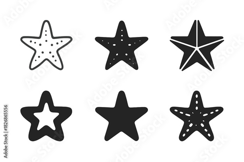 Starfish Logo Variations. Starfish. Icon set. Set Logo of starfish. harmonious logo variations of the same emblematic concept (Minimal outline,