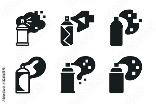 Digital Graffiti Icons. Virtual graffiti and street art in digital worlds. Icon set. Set Logo of digital expression: augmented reality graffiti