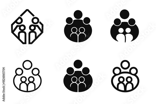 Blended Families Logo Set. Relationship dynamics in blended families. Icon set. Set Logo of blended families: abstract family circle. harmonious logo