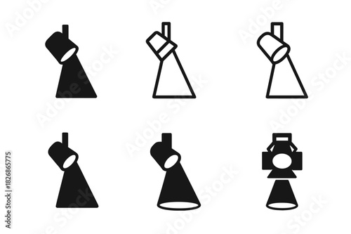 Monologue Icon Variations. Monologues. Icon set. Set Logo of monologues: solitary spotlight icon. harmonious logo variations of the same emblematic concept,