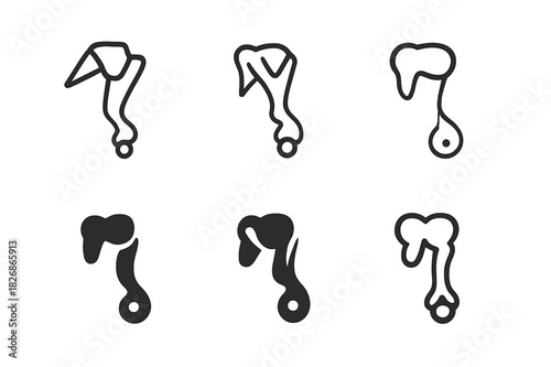 Bone Icon Variations. The role of bones. Icon set. Set Logo of The role of bones: ear ossicles. harmonious logo variations of the same emblematic concept, each