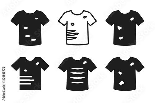 Worn-Out Clothing Logos. Worn-out clothing. Icon set. Set Logo of worn-out clothing: fabric distress pattern. harmonious logo variations of the same emblematic